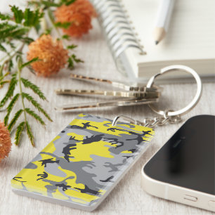 Yellow and Grey Camouflage, Military, Army Keychain