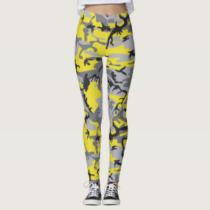Yellow and Grey Camouflage, Military, Army Leggings