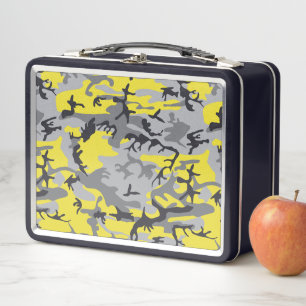 Yellow and Grey Camouflage, Military, Army Metal Lunch Box