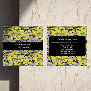 Yellow and Grey Camouflage, Military, Army Square Business Card