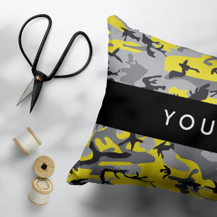 Yellow and Grey Camouflage Your name Personalize Accent Pillow
