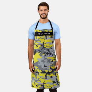 Yellow and Grey Camouflage Your name Personalize Apron