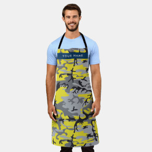 Yellow and Grey Camouflage Your name Personalize Apron