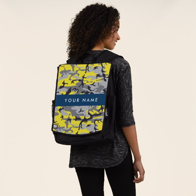 Yellow and Grey Camouflage Your name Personalize Backpack (Worn)