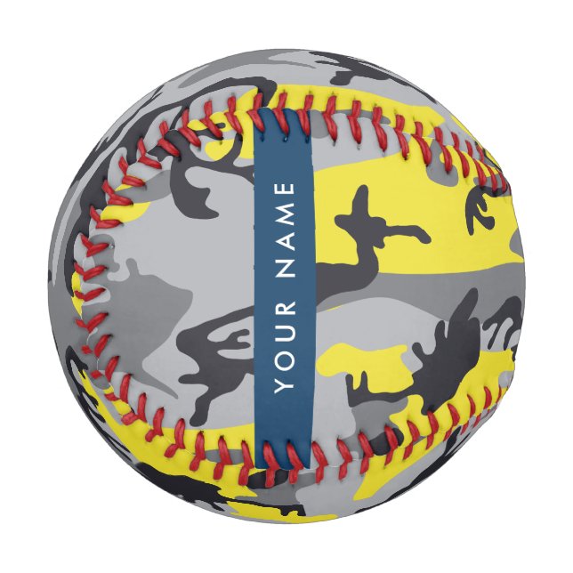 Yellow and Grey Camouflage Your name Personalize Baseball (Front Left)
