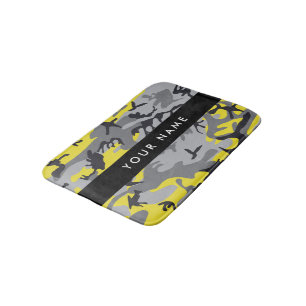 Yellow and Grey Camouflage Your name Personalize Bath Mat