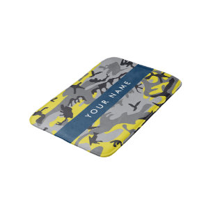 Yellow and Grey Camouflage Your name Personalize Bath Mat