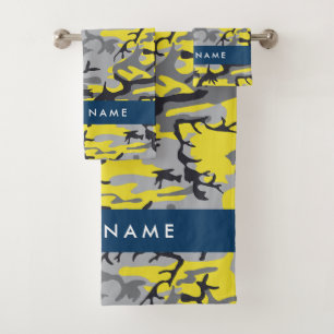 Yellow and Grey Camouflage Your name Personalize Bath Towel Set