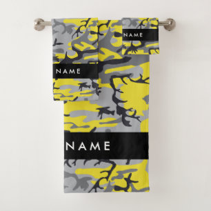 Yellow and Grey Camouflage Your name Personalize Bath Towel Set