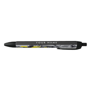 Yellow and Grey Camouflage Your name Personalize Black Ink Pen