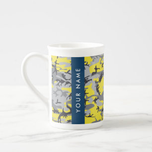 Yellow and Grey Camouflage Your name Personalize Bone China Mug