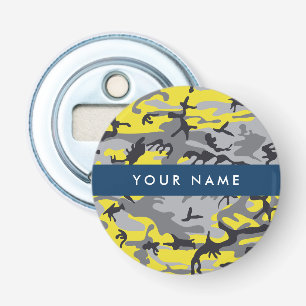 Yellow and Grey Camouflage Your name Personalize Bottle Opener