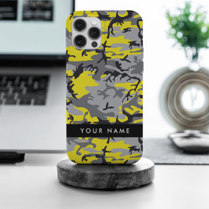 Yellow and Grey Camouflage Your name Personalize iPhone 15 Pro Max Case