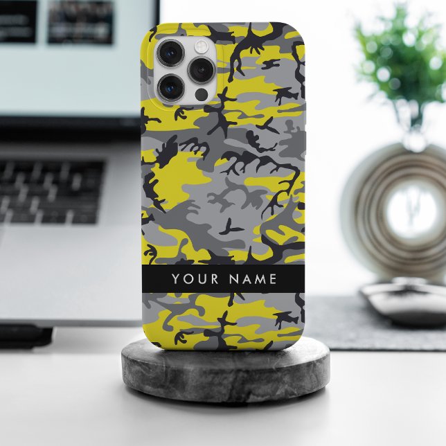 Yellow and Grey Camouflage Your name Personalize Case-Mate iPhone Case (Creator Uploaded)