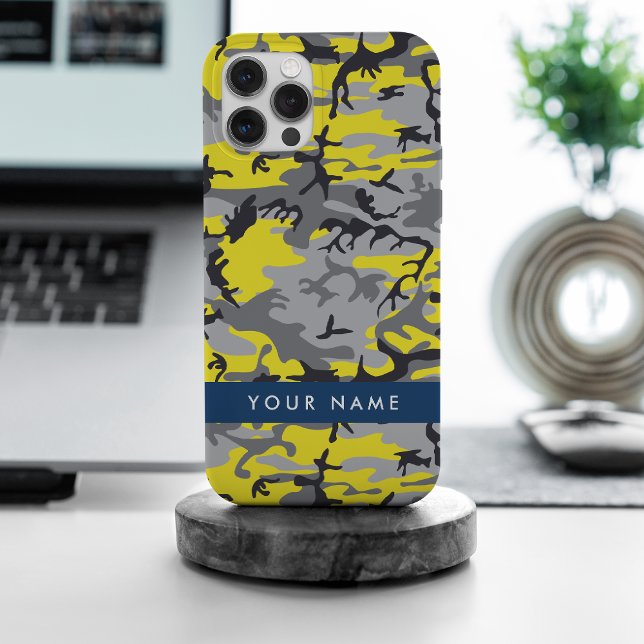 Yellow and Grey Camouflage Your name Personalize Case-Mate iPhone Case (Creator Uploaded)