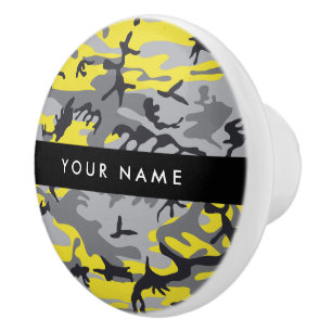 Yellow and Grey Camouflage Your name Personalize Ceramic Knob