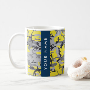 Yellow and Grey Camouflage Your name Personalize Coffee Mug