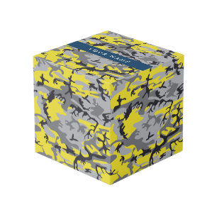 Yellow and Grey Camouflage Your name Personalize Cube