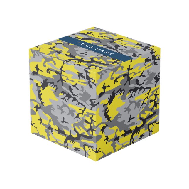 Yellow and Grey Camouflage Your name Personalize Cube (Front Angled)
