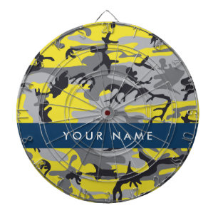 Yellow and Grey Camouflage Your name Personalize Dartboard