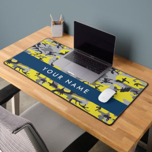 Yellow and Grey Camouflage Your name Personalize Desk Mat