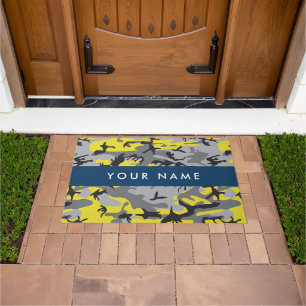 Yellow and Grey Camouflage Your name Personalize Doormat