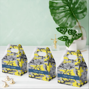 Yellow and Grey Camouflage Your name Personalize Favor Box