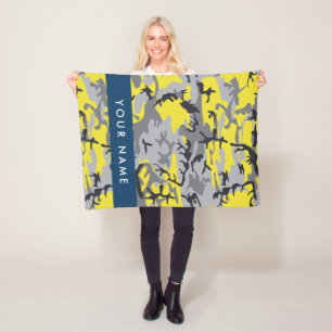 Yellow and Grey Camouflage Your name Personalize Fleece Blanket