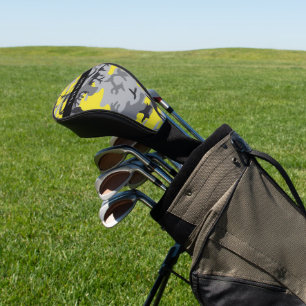 Yellow and Grey Camouflage Your name Personalize Golf Head Cover