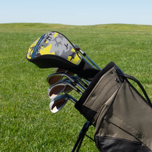 Yellow and Grey Camouflage Your name Personalize Golf Head Cover (In Situ)