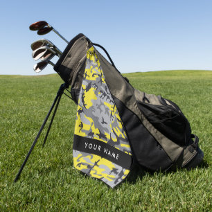 Yellow and Grey Camouflage Your name Personalize Golf Towel