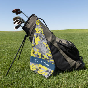 Yellow and Grey Camouflage Your name Personalize Golf Towel