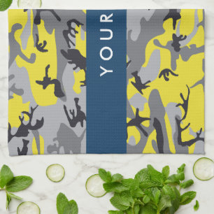 Yellow and Grey Camouflage Your name Personalize Kitchen Towel