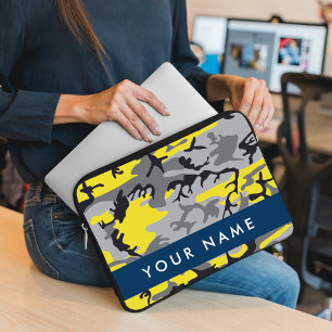 Yellow and Grey Camouflage Your name Personalize Laptop Sleeve