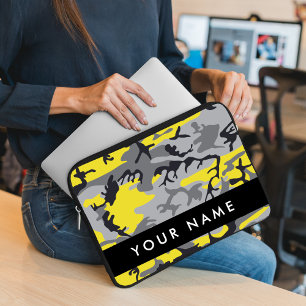 Yellow and Grey Camouflage Your name Personalize Laptop Sleeve