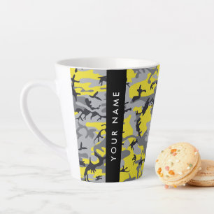Yellow and Grey Camouflage Your name Personalize Latte Mug