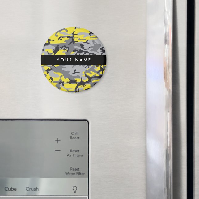 Yellow and Grey Camouflage Your name Personalize Magnet (In Situ (Fridge))