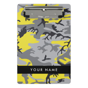 Yellow and Grey Camouflage Your name Personalize Mini Clipboard