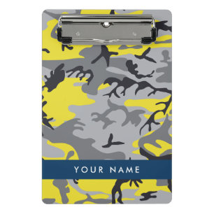 Yellow and Grey Camouflage Your name Personalize Mini Clipboard