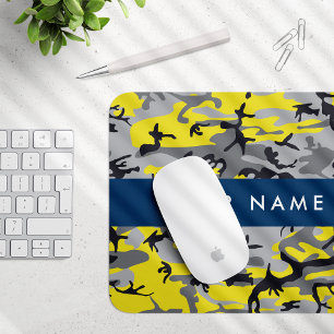 Yellow and Grey Camouflage Your name Personalize Mouse Pad