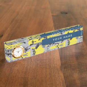 Yellow and Grey Camouflage Your name Personalize Nameplate