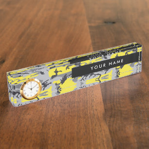Yellow and Grey Camouflage Your name Personalize Nameplate