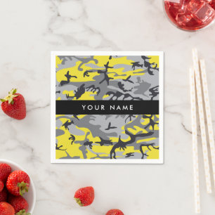 Yellow and Grey Camouflage Your name Personalize Napkin