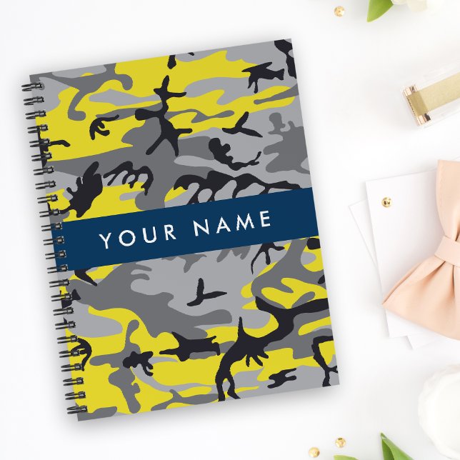Yellow and Grey Camouflage Your name Personalize Notebook (Creator Uploaded)