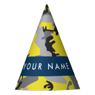 Yellow and Grey Camouflage Your name Personalize Party Hat