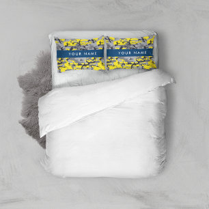 Yellow and Grey Camouflage Your name Personalize Pillowcase
