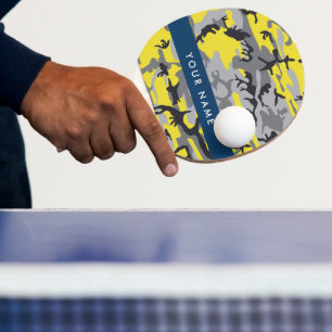 Yellow and Grey Camouflage Your name Personalize Ping Pong Paddle