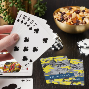 Yellow and Grey Camouflage Your name Personalize Playing Cards