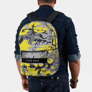 Yellow and Grey Camouflage Your name Personalize Printed Backpack