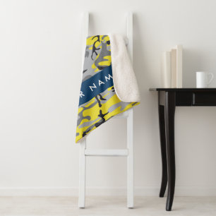 Yellow and Grey Camouflage Your name Personalize Sherpa Blanket
